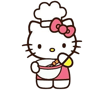 Hello Kitty Wearing a Chef Hat and is holding a bowl and wisk